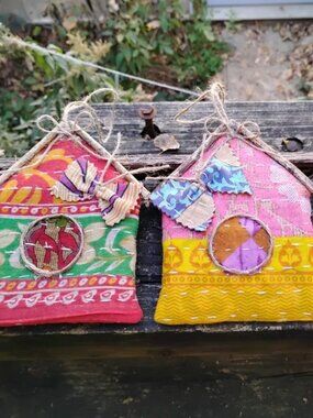 Kantha Bird House Ornament With Butterfly One Random Handmade New KBO.